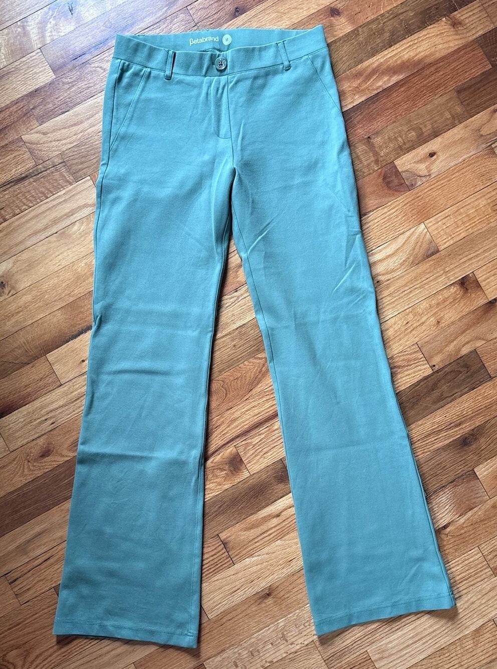 Betabrand Dress Pant Yoga Pants Women Medium Sage Green Bootcut Stretch